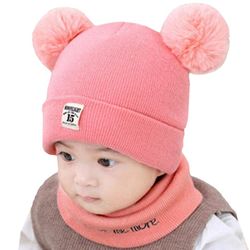 Varychmoo Kids Drenge Piger Vinter Varm Pom Pom Bobble Hat Toddler Strik Hue Tørklæde Sæt Pink