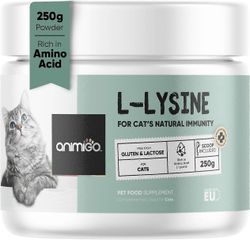animigo L-lysiini kissoille - 250g jauhe - Immuniteetti, iho, mieliala ja rauhallisuus - hajuton
