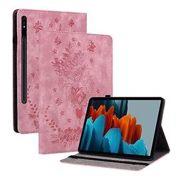 Til Samsung Galaxy Tab S9 Butterfly Rose præget læder tablet taske Pink