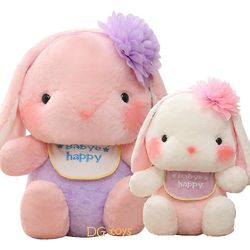 Jätte Bedårande Baby Flower Hårband Kanin Plysch Leksak Fyllda Djur Rosa Haklapp Dressing Kanin Kram Ap about 75-80cm Pink bunny