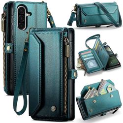 Samsung Galaxy A56 5G Nahkakotelo CASEME C36 Vetoketju 10 Korttipaikkaa Puhelimen Kansi Hihnoilla - Gre Monivärinen Green