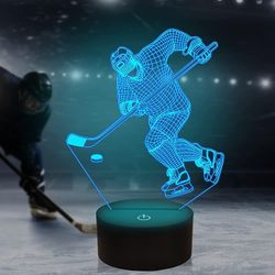 Hockey Night Light, jääkiekkoilija 3d Illusion Lamppu pojille Huoneen sisustus kaukosäätimellä + kosketus 16 väriä vilkkuvat vaihtopöytävalaisimet ...