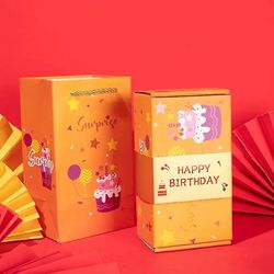 Kakanwo Tillykke med fødselsdagen gul overraskelsesæske, romantisk gaveæske med hoppende rød pakke 1PCS