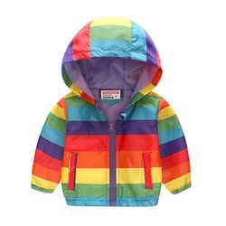 Besser 2-8 år dreng piger hætteklædte frakke jakke outwear Farverige striber 2-3 Year