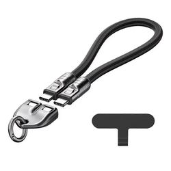 2 in 1 240W PD3.1 datakaapeli kannettava puhelinnauha tyyppi C tyypin C pikalatausjohtoon, musta