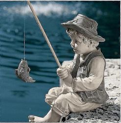 Puutarhakalastaja patsas Hartsi Kalastus poika Veistos koristeellinen piha Kalastus Lapsipatsas Patsas