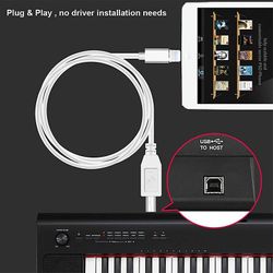 Unbrand Lyn til Type-b Midi Keyboard Converter USB 2.0-kabel for iPhone 7 8 X Ipad Hvit