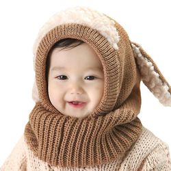 Liltop Baby Varm strikket sød lam hat får hals varmere hætte hue småbørn hovedbeklædning Brown