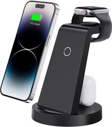 FlkwoH 3 i 1 Laddningsstation kompatibel iPhone, Trådlös Laddare kompatibel iPhone 14 13 12 11 X Pro Max & Apple Watch - Laddningsstativ Dockningss...