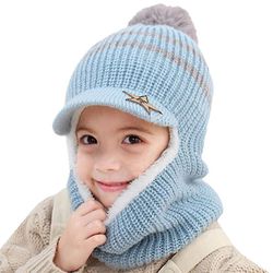 Varychmoo Vinter Varm Kids Balaclava Cap Tørklæde Drenge Fleece Caps Pom Ski Hue Hatte Blå