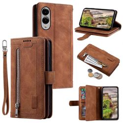Samsung Galaxy S25 Edge Case PU nahkainen puhelimen kuori vetoketjullisella lompakolla 9 korttipaikkaa Monivärinen Brown