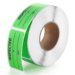 1 x 2,25 tuuman ohjausvarastotarrat 500 tarraa rullaa kohti, tarkastettu suorakulmiotarroilla Fluoresoivat vihreät tarrat