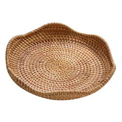 Rattan Round Servering Skuff Frukt Basket Mat Arrangør For Snack Brød 21cmx3cm Brown