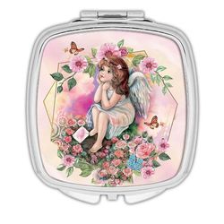 Xpgifts Gave kompakt spejl: engel sommerfugl blomster katolske