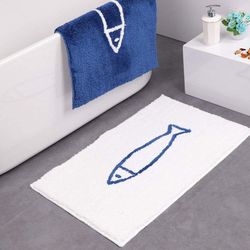 Linkrunning Blå/hvid fiskemønster skridsikker badeværelsesmåtte, polyester, 40 x 60cmhvid
