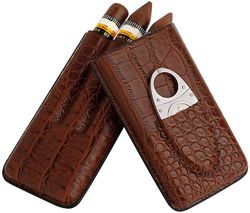 Xqday Cigarkasse i brunt læder inklusive skæresæt lædercigaretui, der rejser 3