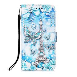 Foxdock Kompatibel med Samsung Galaxy S22 Case Læder Flip Tegnebog cover med kort slotholder kickstand mønster - Tower Butterfly