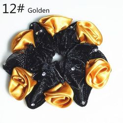 2pc Chiffon Rose Hex Hoved Blomst Hår Ring Pandebånd Farve Trompet med Diamant Fleece Pandebånd 12