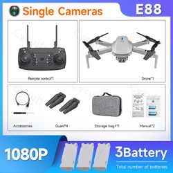 Sajygv Ny 1080 E88 Wifi FPV Drone Med 4K 2023P kamera Sammenleggbar Rc Quadcopter Leker Gaver til barn Turist Mini Importør 1080P WH 3B 1C