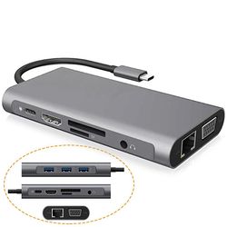 Adapter 10-i-1 Type C Hub Usb C Til Hdmi-kompatibel Vga Rj45 Usb 3.0-porte Kortlæser Usb-c strømforsyning adapter
