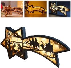 3d led-puinen seimi tähden muotoinen pöytävalaisin joulusyntymätähtilamppu, 100% uusi