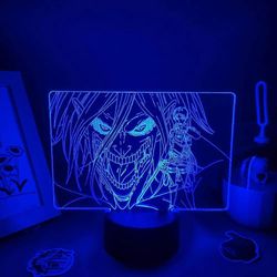 3D yövalo Anime hyökkäys titaanihahmo Eren Jaeger johti yövalot ystävälahjat Manga värikäs 3D laavalamppu makuuhuoneen pöydän koristelu