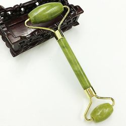 1pc Dobbelthovedet Jade Roller Ansigtsmassage Natural Jade Beauty Container Grøn 1pcs