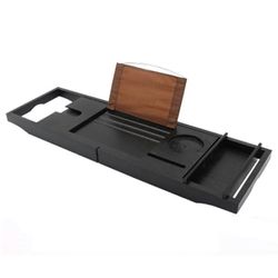 1PCS Bambu laajennettava kylpyammetarjotin kylpyhuoneen järjestäjä matkapuhelimella, tabletilla ja viinikirjan pidikkeellä musta A