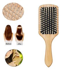 Naturlig træ padle hår børste med luftpude kamme til hovedbunden Massage Anti-statisk Ingen Hår Tangle Comb