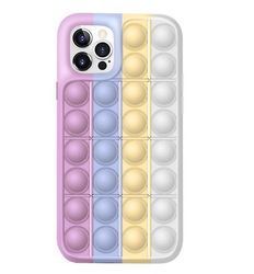 Coosilo Regnbuefarve silikone æbleskal, med klem legetøj til Iphone 12/12 Pro lyserød hvid