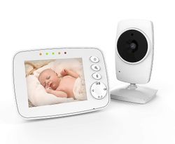 Babymonitor - 3,2-tommers video babymonitor med kamera og video, toveis lyd, infrarød nattsyn, 2 x zoom og vuggesoll (3,2 tommer)