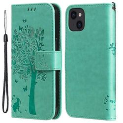 Yhteensopiva iPhone 15 KT Imprinting Flower Series-3 PU nahkainen puhelinkotelo painettu lompakko flip telineen kansi Vihreä