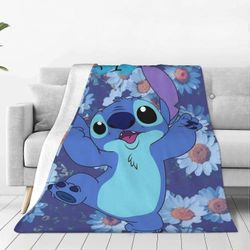 Kerota Stitch D painettu huopa ommel söpö sängyn peitto kevyt flanellinheittohuopa sohvasänky muhkea päiväunet huopa kaikkina vuodenaikoina 50x40in...