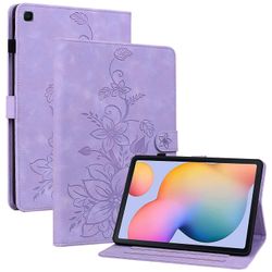 Samsung Galaxy Tab S6 Lite (2020/2022/2024) kotelo Lily kukka painatus kortinpidike nahkainen tabletin kansi Violetti