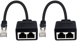 Linkrunning (1 par) RJ45 1 han til 2 hun adapter til Ethernet LAN kabel forlængelse kat. 5/6. Surf online på samme tid