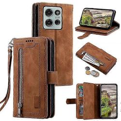 Yhteensopiva Motorola Moto G75 5G -kotelon kanssa PU-nahkainen puhelimen kansi vetoketjullisella lompakolla 9 korttipaikkaa