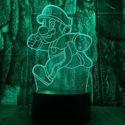 SBSG Cartoon Super Running Mario Bros Action Figure 3D LED optinen illuusio koristelu pöytävalaisin 16 väriä kaukosäädin akryyli visuaalinen yövalo