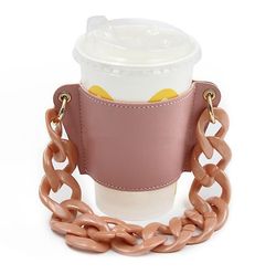 Yunshu Kaffekop Tote Drink Carrier Genanvendelig drikkevareholder med håndtagskæde Pink