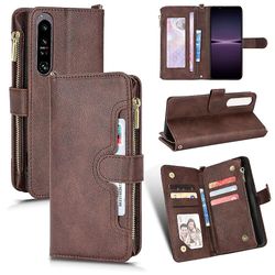 Kompatibel med Sony Xperia 1 IV Cover Lynlås Magnetisk tegnebog Kortholder Pu læder flip taske Brown A