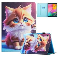 Mycase Samsung Galaxy Tab S6 Lite värillinen piirustusompelu nahka tabletti älykäs kotelo Keltainen kissa