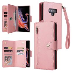 Foxdock Yhteensopiva Samsung Galaxy Note 9 Case PU -nahkaisen magneettisen käännettävän vetoketjullisen kortinhaltijan lompakon kannen kanssa Rosegold