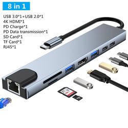 Unbrand 8 I 1 type C Dock Usb C Hub 3.0 Splitter Multiport Adapter til Laptop Macbook Ipad Xiaomi