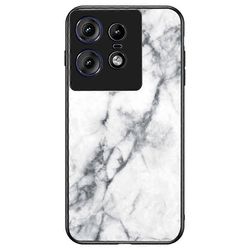 Motorola Edge 50 Pro 5G -kotelolle marmorikuvioinen karkaistu lasi + PC + TPU suojaava puhelimen kansi Monivärinen White Marble