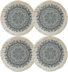 Ubiuo Pyöreät Boho-puuvillakudotut pöytämatot, 4 kukkapainettua makrame-tupsua, pöytämatot, pestävä lämmönkestävä paikkamatto ruokasaliin Keittiön ...