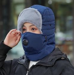 Witdreamer Mænd Kvinder Winter Bomber Hat Øre Flap Ski Ansigtsmaske Cap Ridning Motorcykel Udendørs Blå
