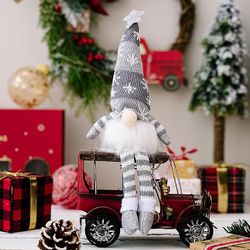 1stk Christmas Gnome Santa Med Led Light Plysj Doll Ornament Tree Xmas Decor Grey Long