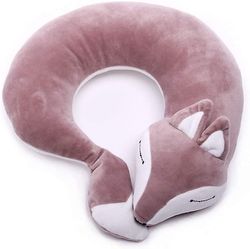 Linkrunning Travel Pillow Fly Børn Fox Animal U-formet nakkepude Plys pels Varm tegneserie Komfortabel bagagepude til fly Biltog (lilla)