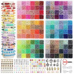 Jsir 15000 st Clay Beads Armband Making Kit, 144Colors Flat Polymer Friendship Spacer Heishi Pärlor för smyckestillverkning med bokstavspärlor och ...