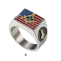 Bricks Masons Kompas og firkantet g usa flag frimurerisk ring A 9