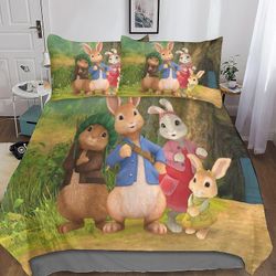 EKENOZ Peter Rabbit 3D-tulostettu pussilakanasetti Pehmeä mikrokuitu Elokuvahahmot Peittokansi 3 osaa vetoketjulla Lohduttajan päällinen ja Pillwoc...